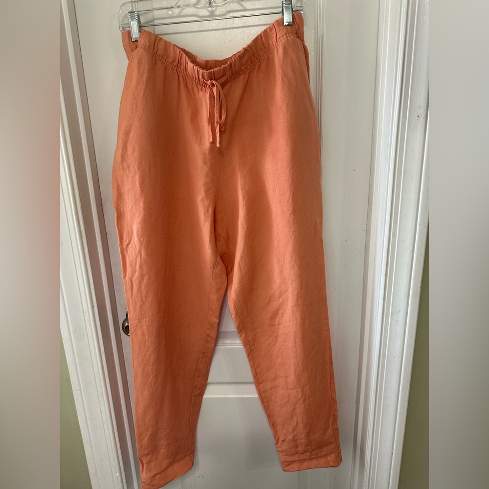 A New Day Women's Drawstring Linen-Blend Pants in Coral (Medium)